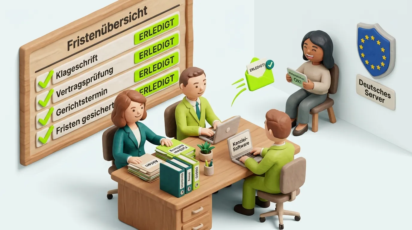 Anwaltskanzlei nach Automatisierung – Anwälte arbeiten an Fällen statt Verwaltung