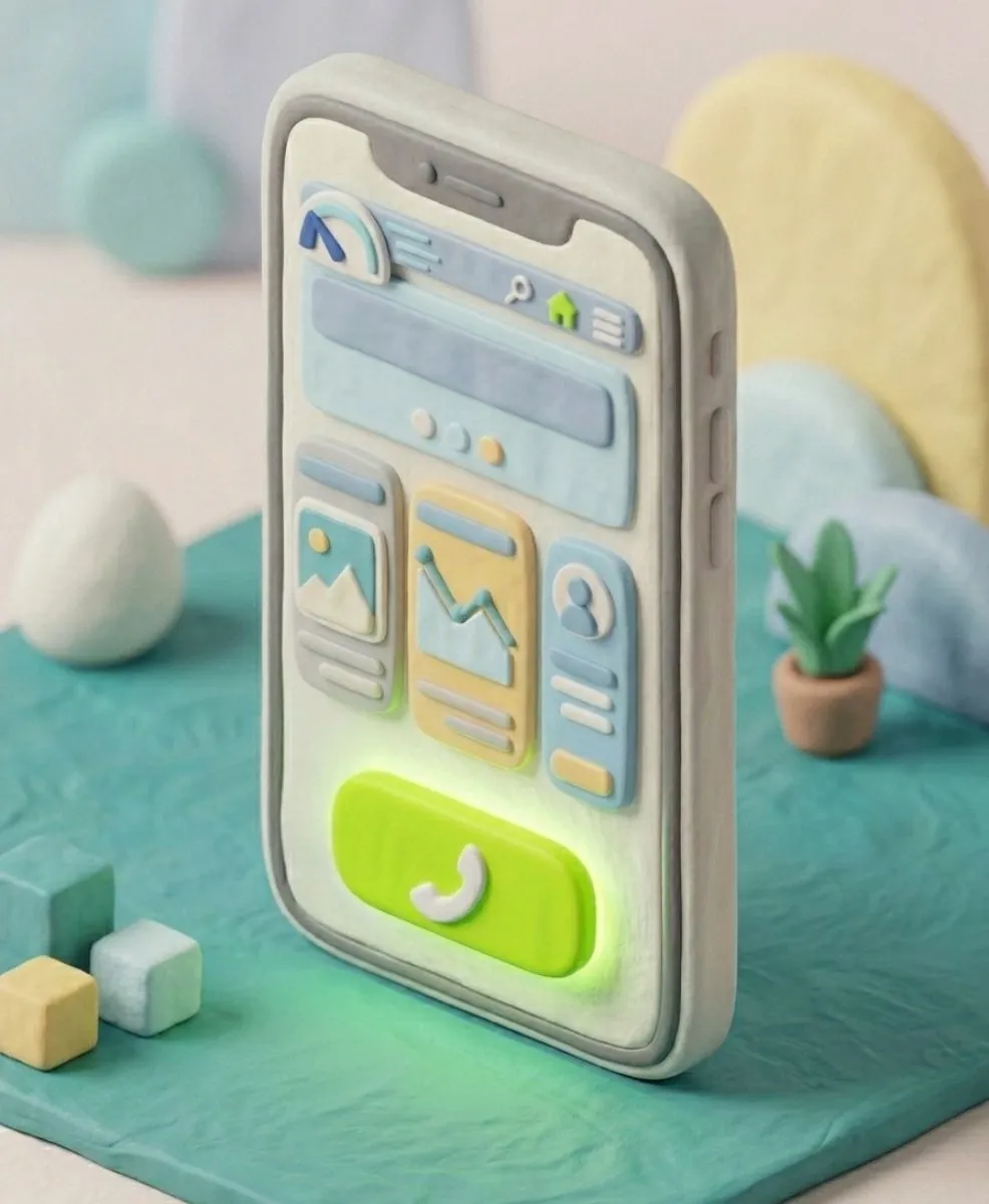 Clay 3D Render: Mobile Website auf Smartphone für Handwerkerbetriebe — AD-BASE Agency