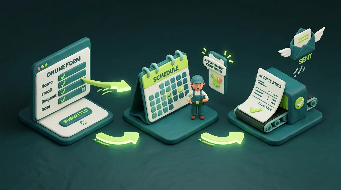 KI Auftrags-Workflow Automatisierung für Reinigungsunternehmen von Anfrage bis Rechnung