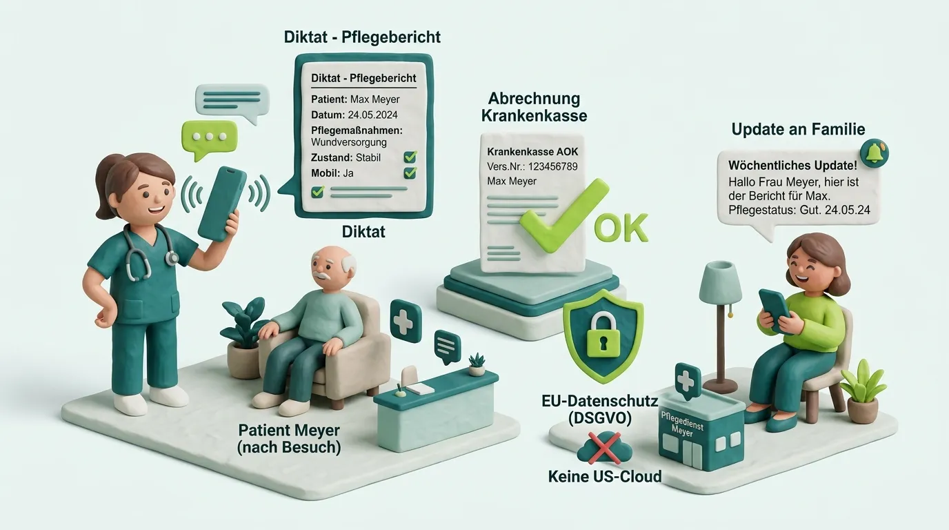KI Pflegedokumentation per Spracheingabe und automatische Abrechnung für Pflegedienst