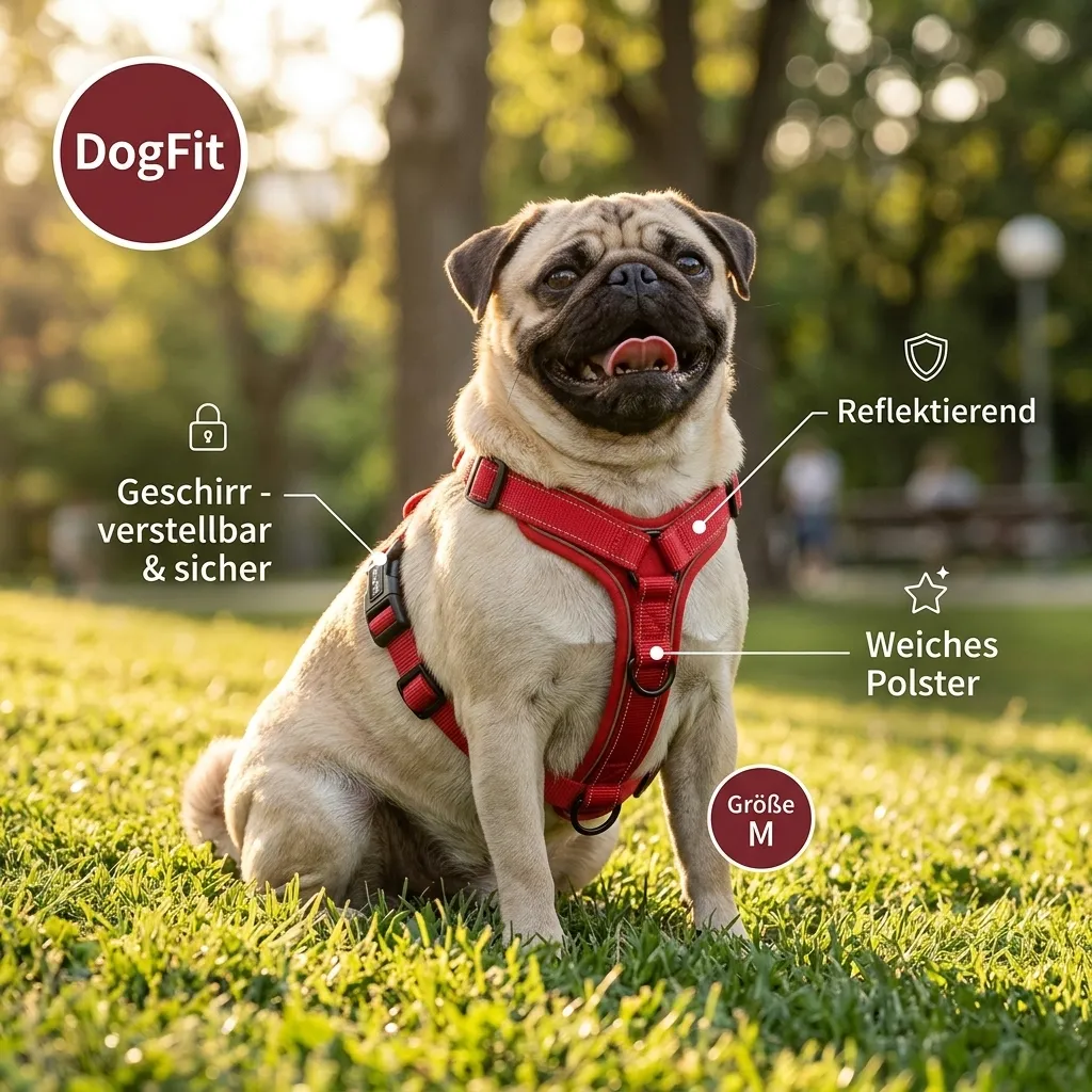 Professionelle Lifestyle-Infografik DogFit Hundegeschirr – AD-Base Agency