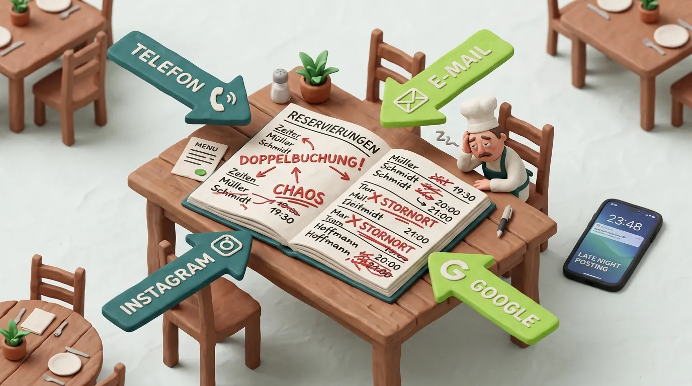 Restaurant – chaotische Reservierungsverwaltung und manuelles Social-Media-Posting