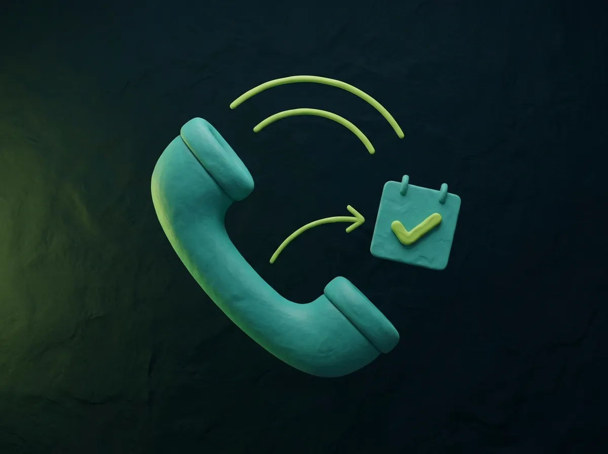 KI-Telefonassistent nimmt Anruf entgegen und bucht automatisch einen Termin — Clay 3D Illustration