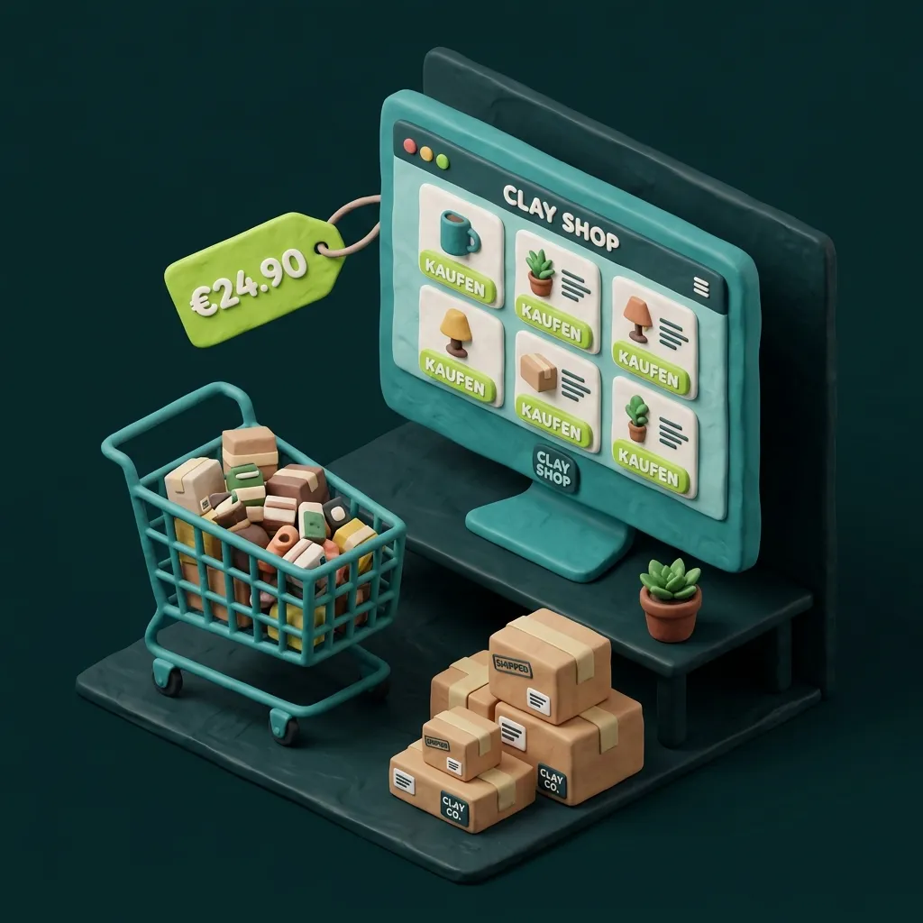 WooCommerce Online-Shop erstellen lassen — kein Shopify, kein Provision, Clay 3D Illustration