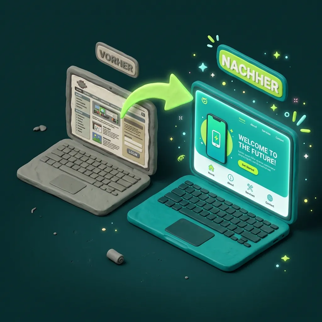 WordPress Redesign und Relaunch — vorher nachher Transformation, Clay 3D Illustration