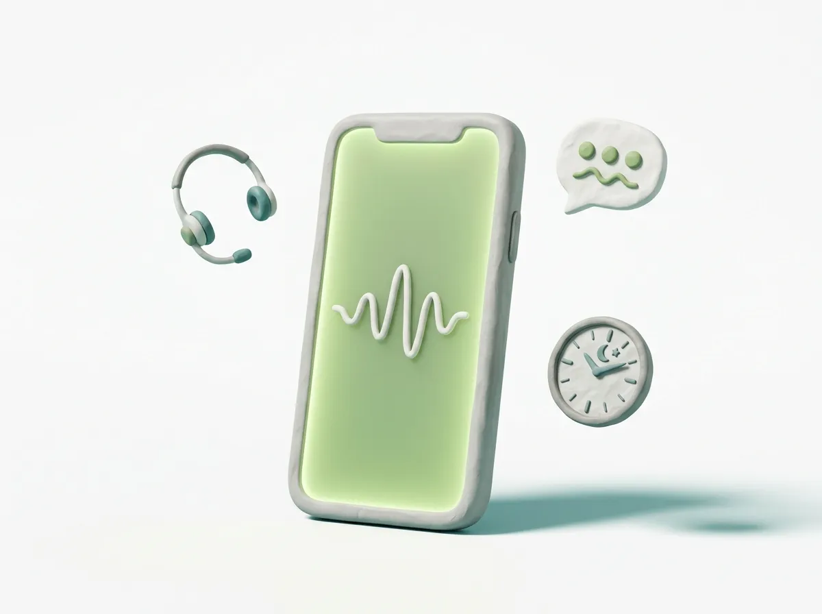 KI-Telefonassistent für Elektriker: Clay-Smartphone mit Sprachsymbol zeigt automatische Anrufannahme rund um die Uhr