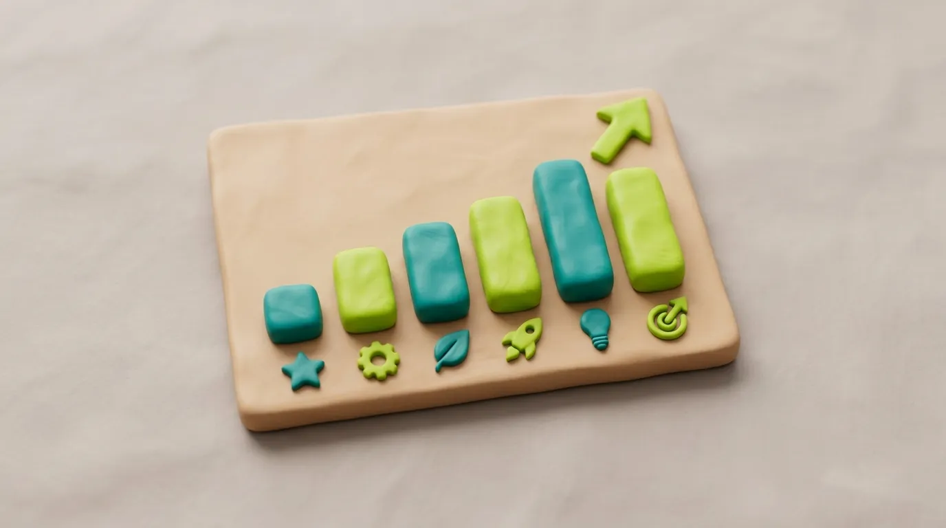 Clay-Dashboard mit wachsenden Balkendiagrammen in Teal und Lime-Grün symbolisiert steigende Anfragen für Handwerksbetriebe