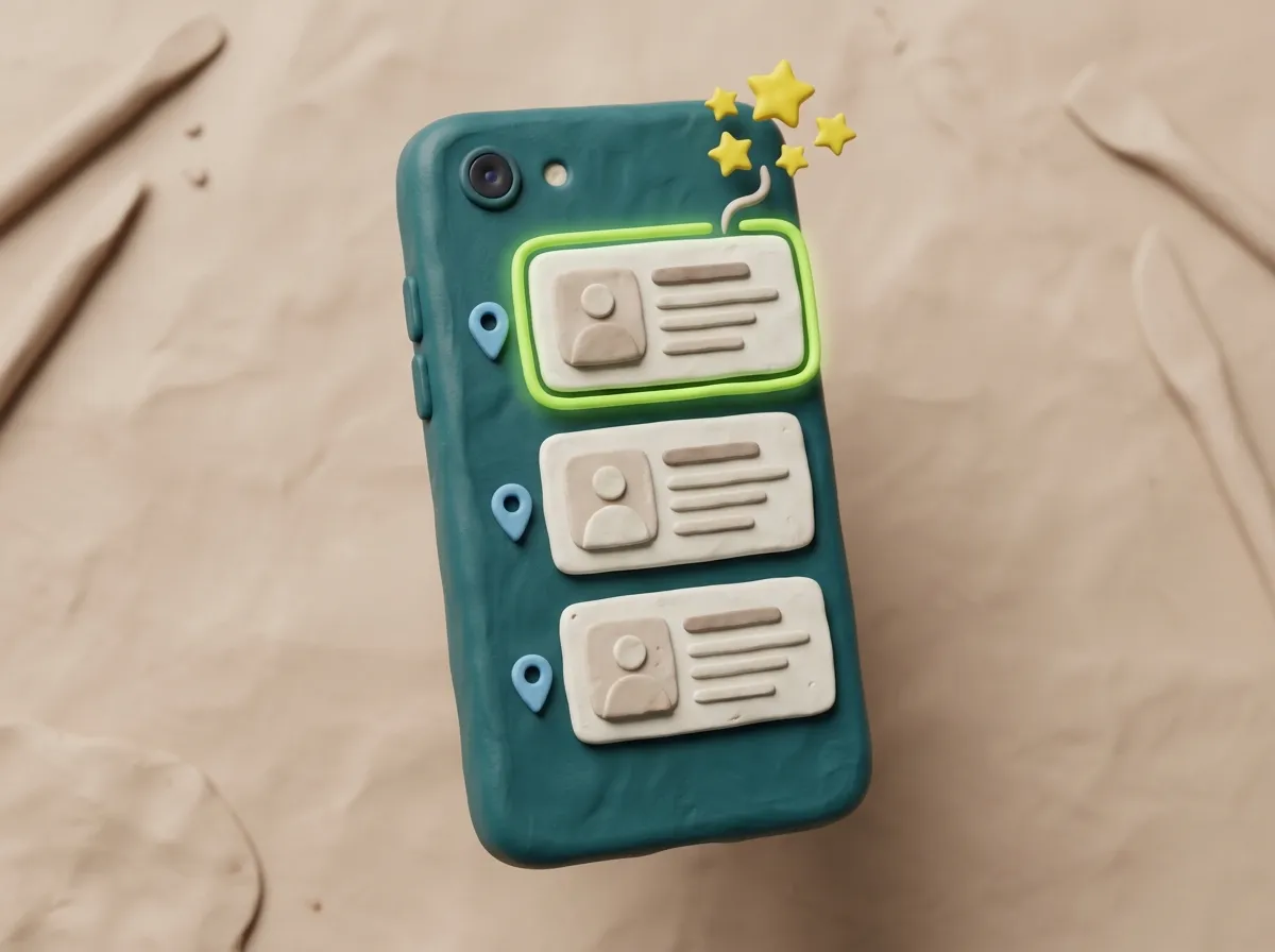 Google Local Pack für Strausberg: Clay-Smartphone zeigt drei lokale Unternehmen im Landkreis Märkisch-Oderland